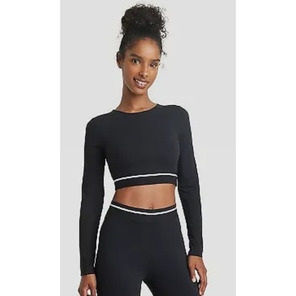 JoyLab Long Sleeve Nylon Cropped Tee Black Size XL